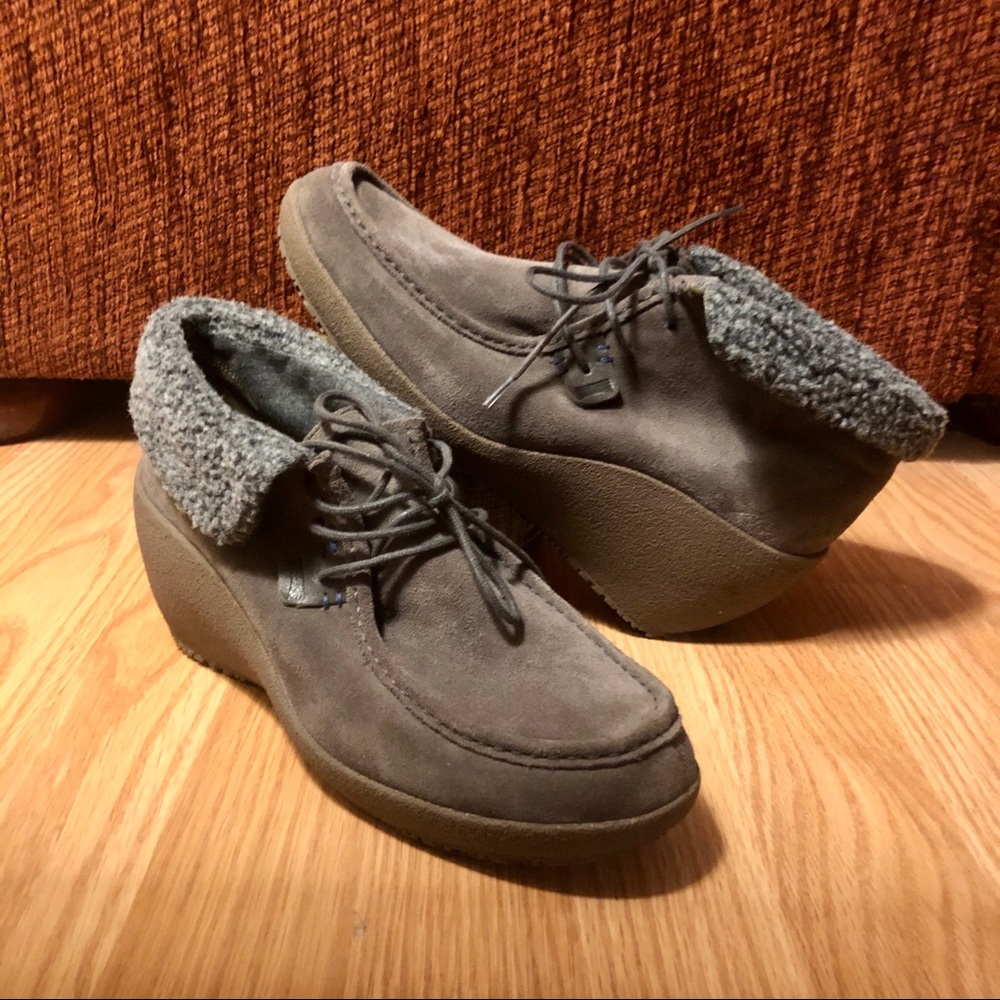 Camper Alicante Grey Suede Wedge Felt Bootie US 10
